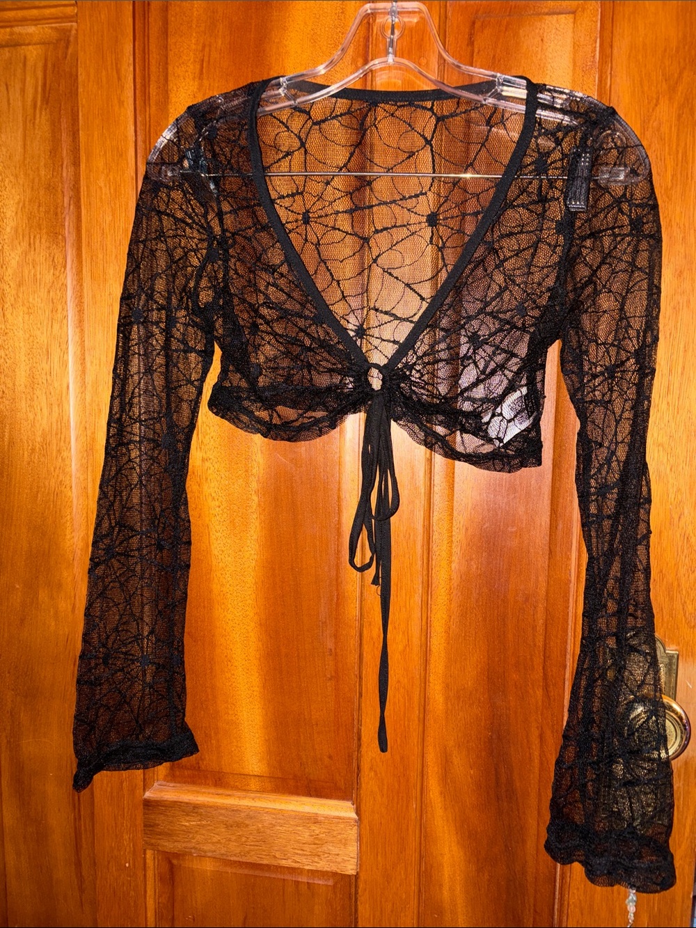 Sheer Tie-Front Lace Bolero - Black Spider Web